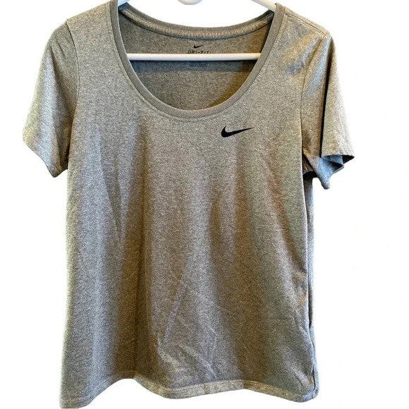 NIKE EUC WOMENS GRAY SHORT SLEEVE DRY-FIT TOP SHIRT SUMMER RUNNING TSHIRT SIZE M - Picture 2 of 3